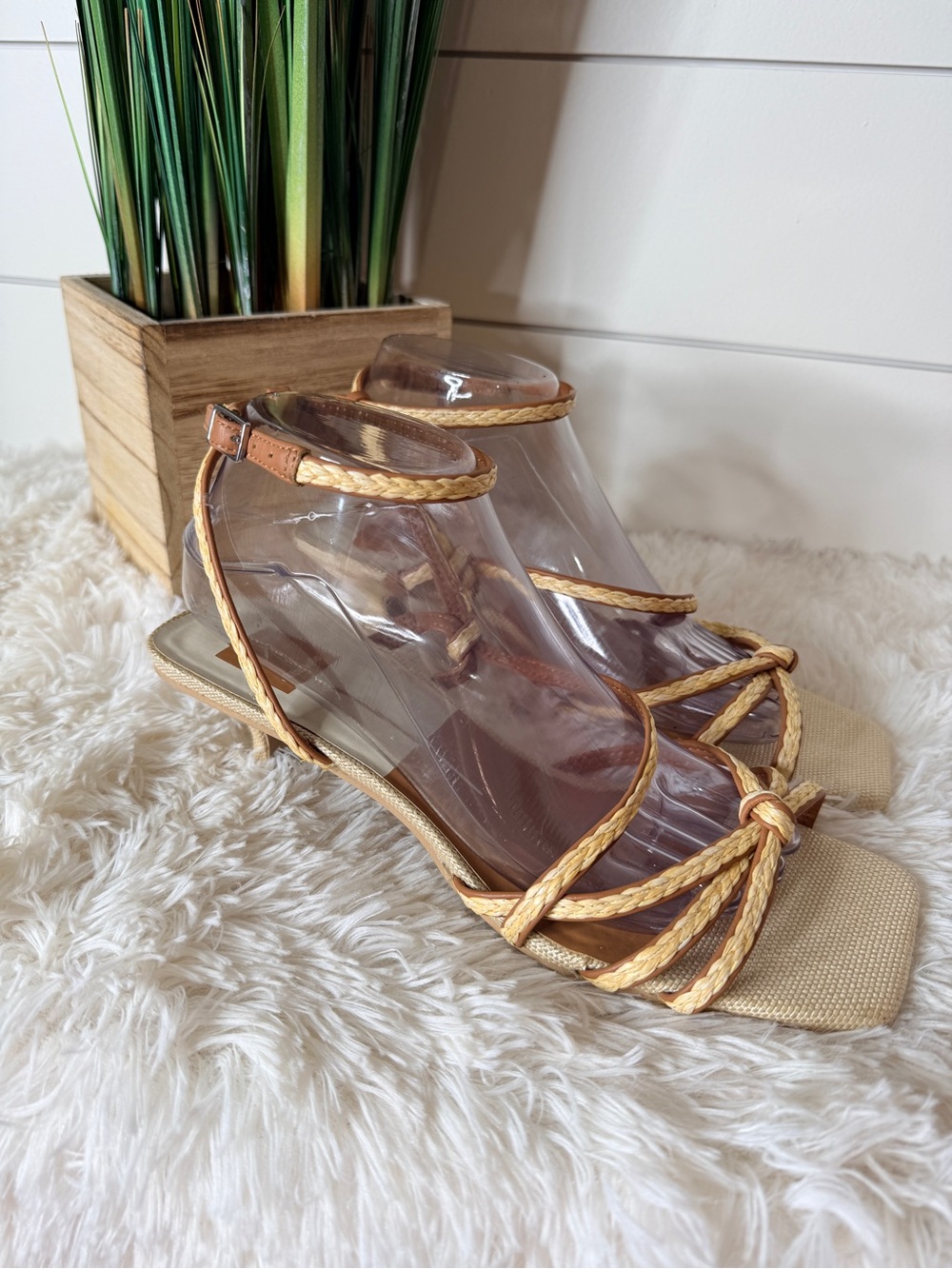 Dolce Vita Bev Braided Raffia Kitten Heel Ankle Strap Boho Sandal Natural Sz 9.5 - Picture 5 of 11